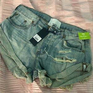One Teaspoon Distressed Light Blue Denim Jean Shorts NWT